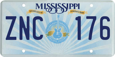 MS license plate ZNC176