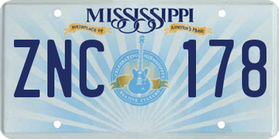 MS license plate ZNC178