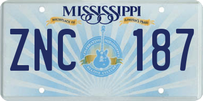 MS license plate ZNC187