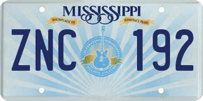 MS license plate ZNC192