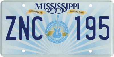 MS license plate ZNC195