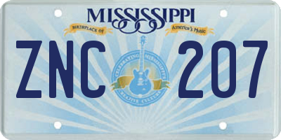 MS license plate ZNC207
