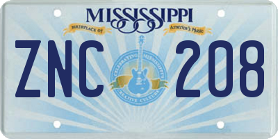 MS license plate ZNC208