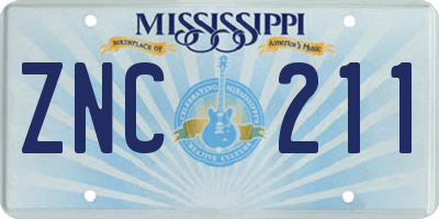 MS license plate ZNC211