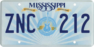 MS license plate ZNC212