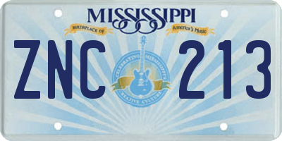 MS license plate ZNC213