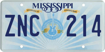 MS license plate ZNC214