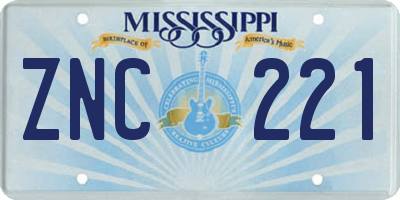 MS license plate ZNC221