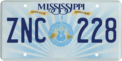 MS license plate ZNC228