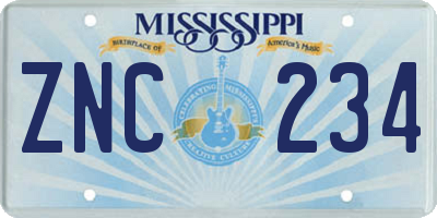 MS license plate ZNC234