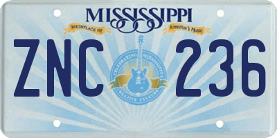 MS license plate ZNC236