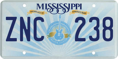 MS license plate ZNC238