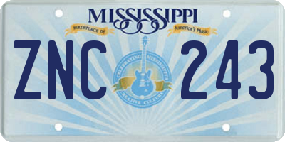 MS license plate ZNC243