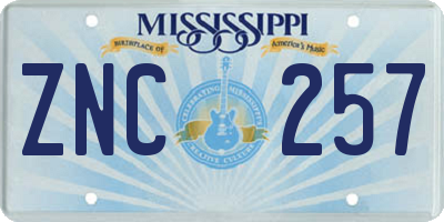 MS license plate ZNC257
