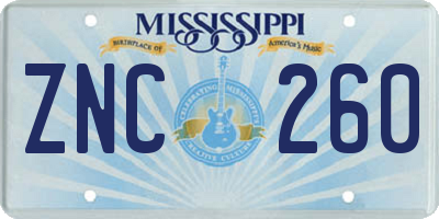 MS license plate ZNC260