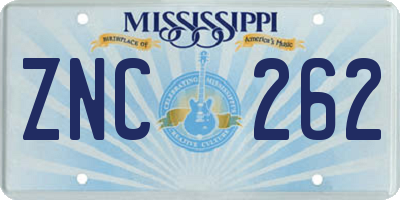 MS license plate ZNC262