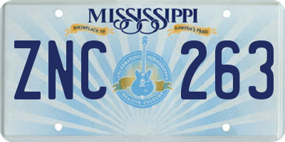 MS license plate ZNC263