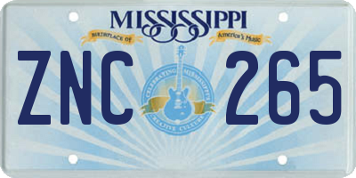 MS license plate ZNC265
