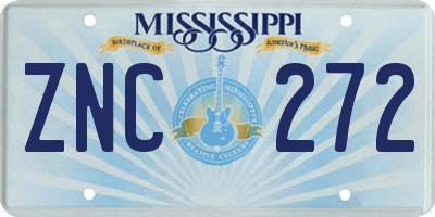 MS license plate ZNC272