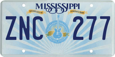 MS license plate ZNC277