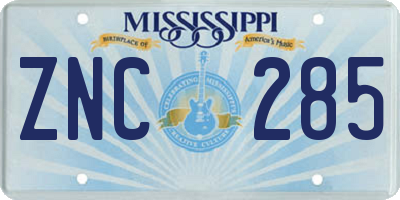 MS license plate ZNC285