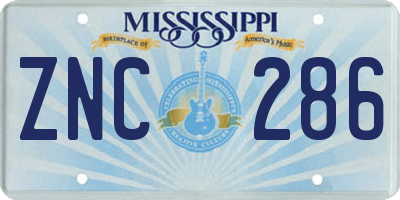 MS license plate ZNC286