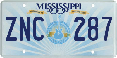 MS license plate ZNC287