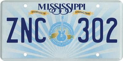 MS license plate ZNC302