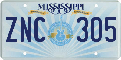 MS license plate ZNC305