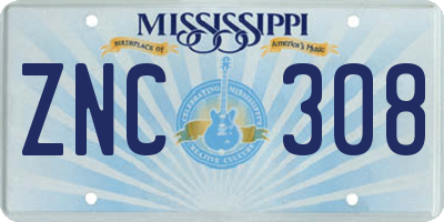 MS license plate ZNC308