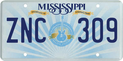 MS license plate ZNC309