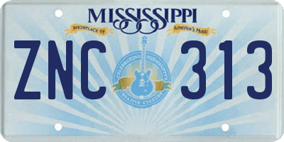 MS license plate ZNC313