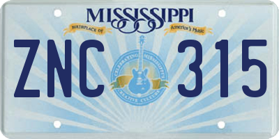 MS license plate ZNC315