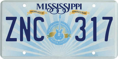 MS license plate ZNC317