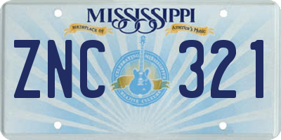 MS license plate ZNC321