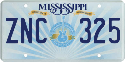 MS license plate ZNC325