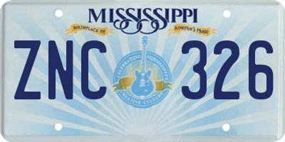 MS license plate ZNC326