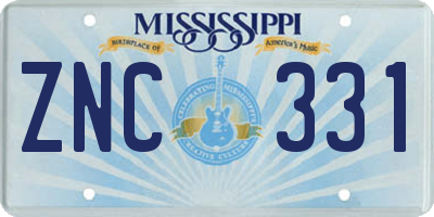 MS license plate ZNC331