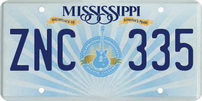 MS license plate ZNC335