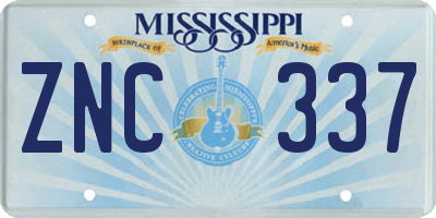 MS license plate ZNC337