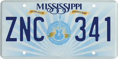 MS license plate ZNC341