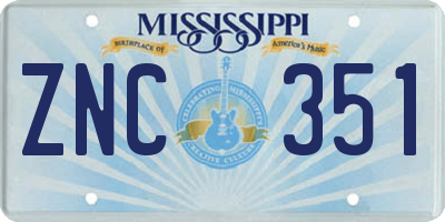 MS license plate ZNC351