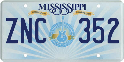 MS license plate ZNC352
