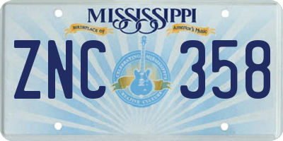 MS license plate ZNC358