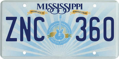 MS license plate ZNC360