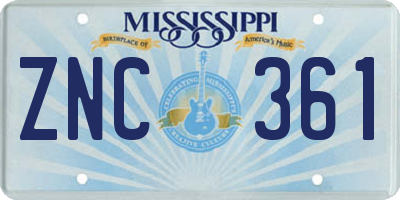 MS license plate ZNC361