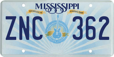 MS license plate ZNC362