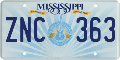 MS license plate ZNC363