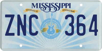 MS license plate ZNC364