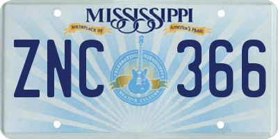 MS license plate ZNC366